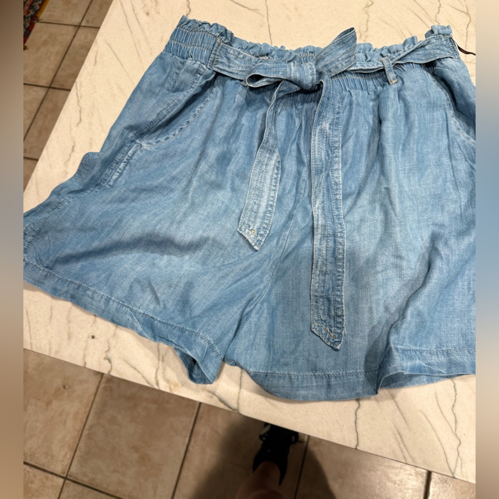 Knox Rose 100% Rayon Chambray Blue Pleated Waist Tie Chino Shorts Women XL - Picture 7 of 10